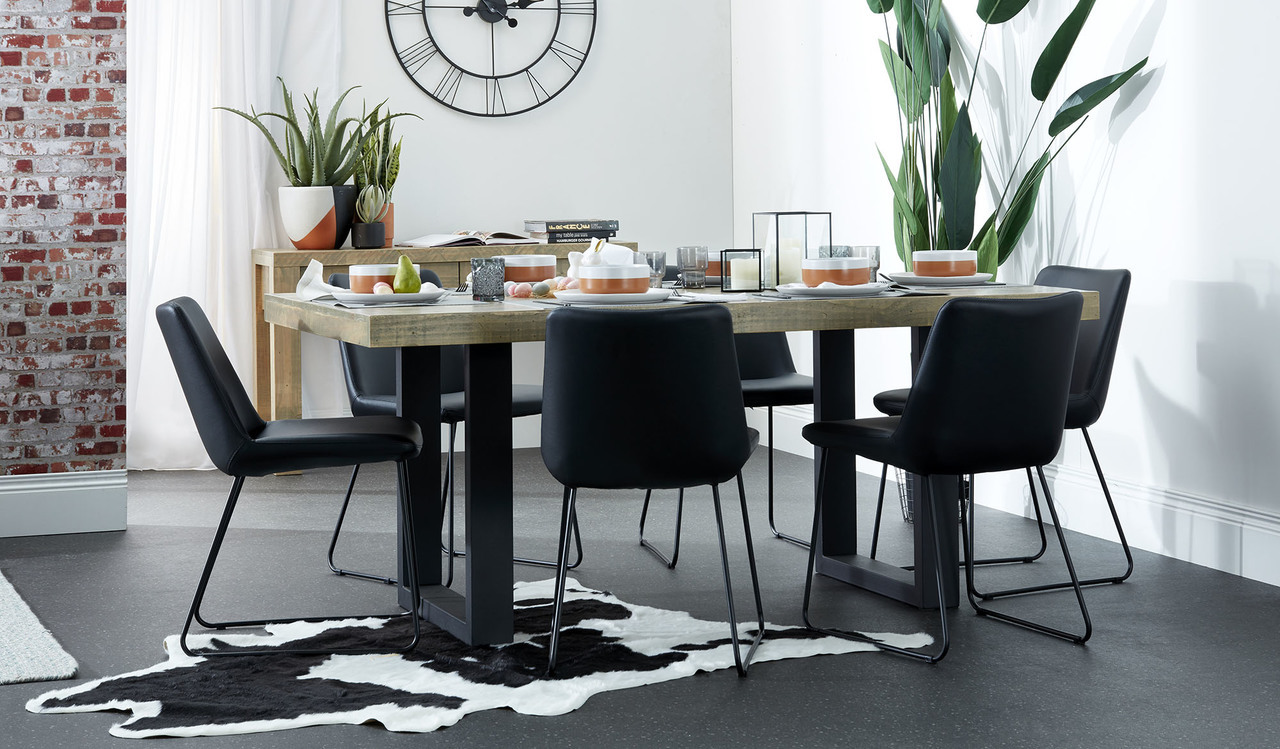 7pce Shiloh dining suite black leather look chairs by Focus On