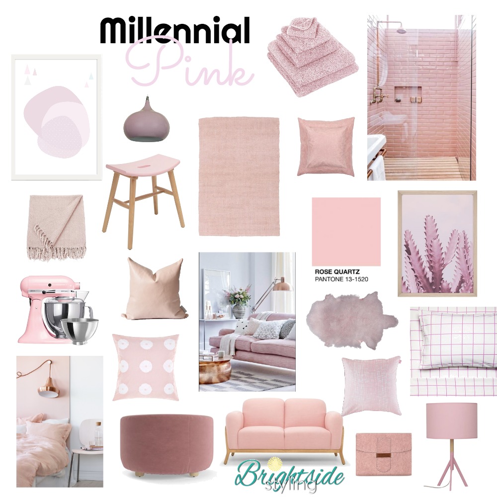 Millennial Pink Interior Design Mood Board by brightsidestyling Style