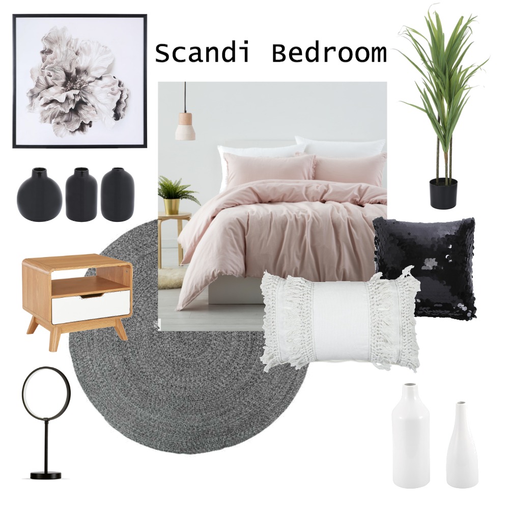 Scandi Black, White & Blush Bedroom Interior Design Mood Board by