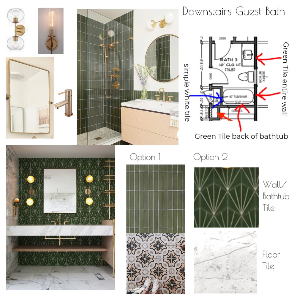 Green Guest Bathroom Interior Design Mood Board by megtimmons Style