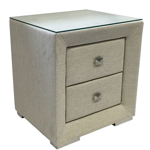 Oat White Fabric Bedside Table With Glass Top by Temple & ster