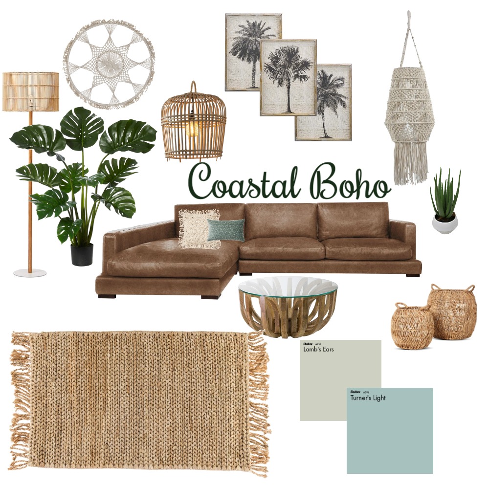 Brown leather lounge coastal styling Interior Design Mood Board by cass