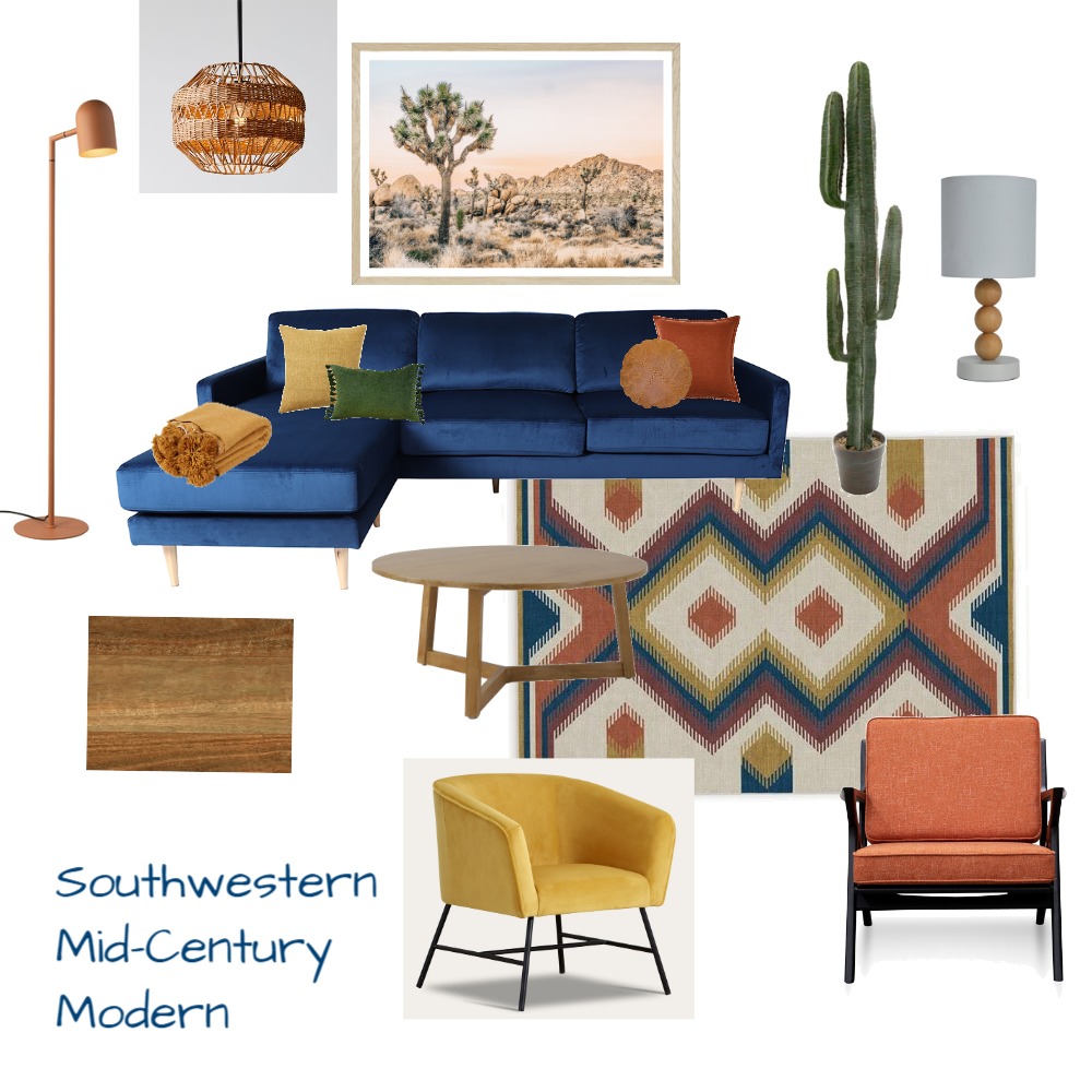 Southwestern MidCentury Modern Interior Design Mood Board by Jess