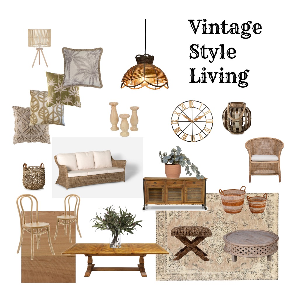 Vintage Style Living Interior Design Mood Board by Michelle Baker